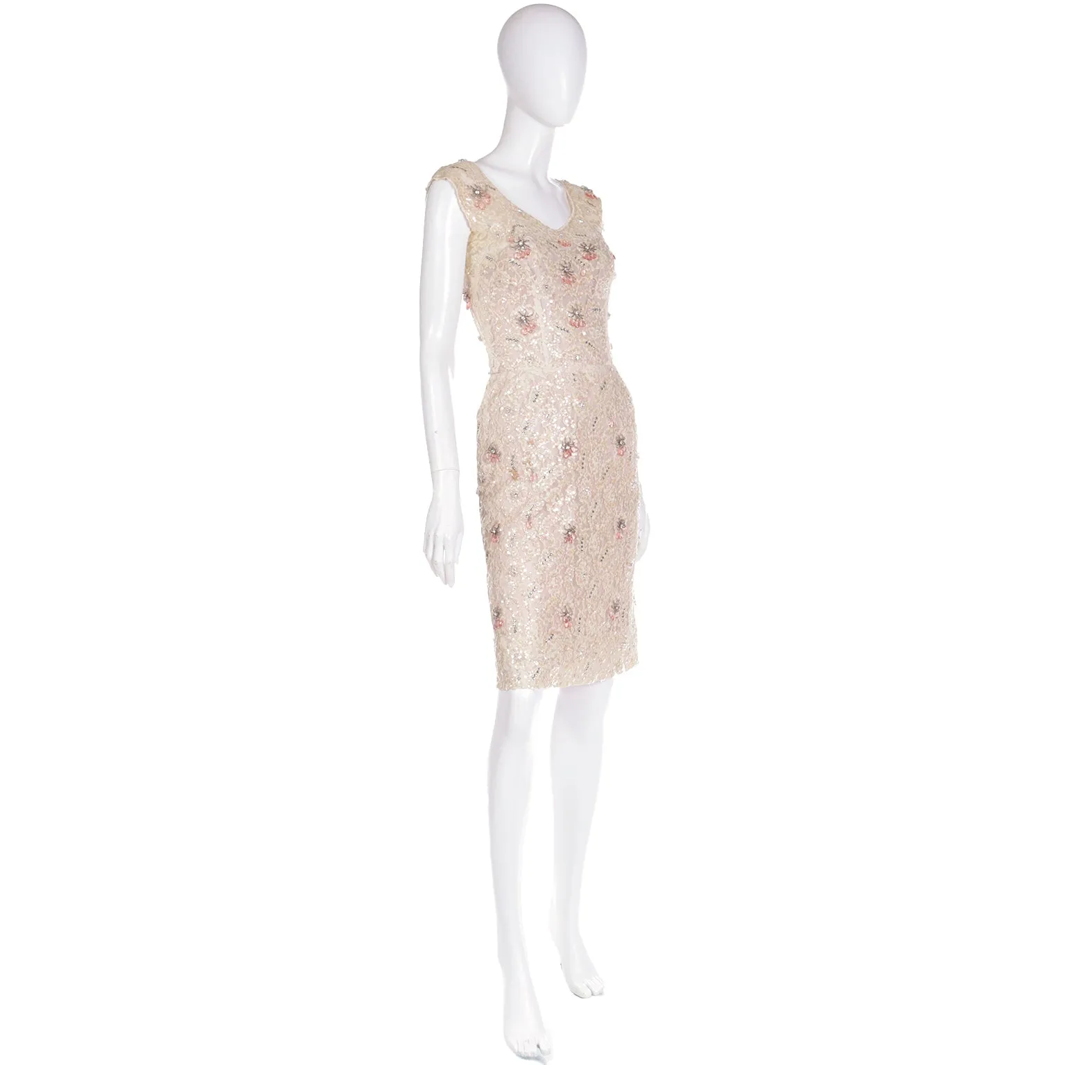 1950s Karen Stark for Harvey Berin Beaded Lace Dress