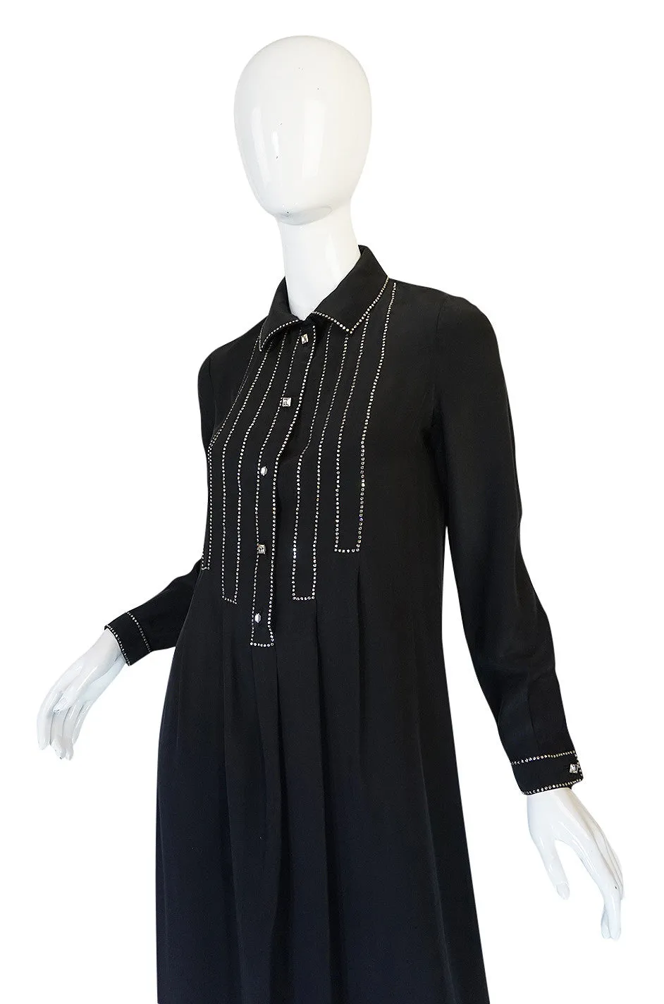 1960s Black Silk Sequin Front Geoffrey Beene Dress