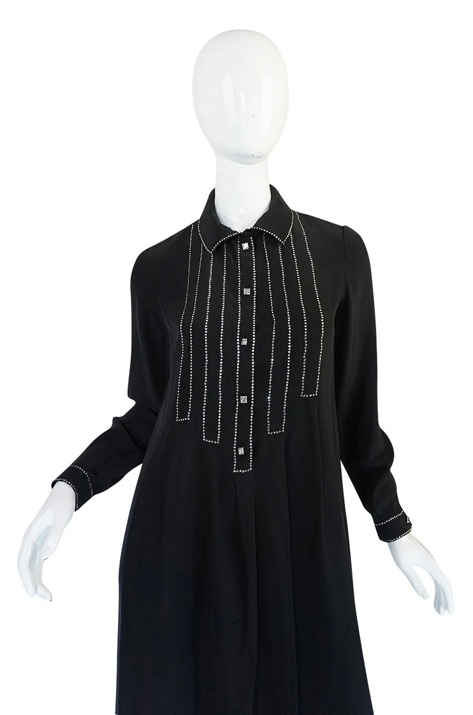 1960s Black Silk Sequin Front Geoffrey Beene Dress