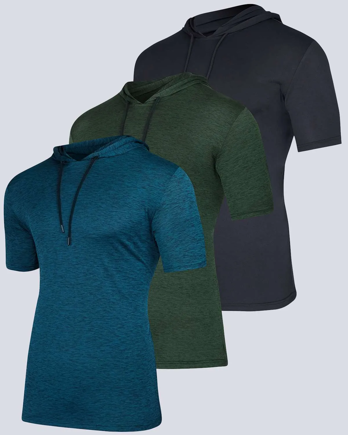 3 Pack: Mens Dry Fit Short Sleeve Active Hoodie Pullover (Available In Big & Tall)