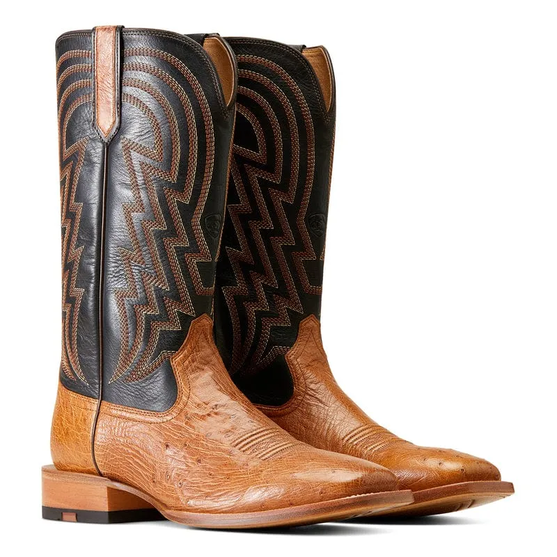 Ariat Men's Haywire Antique Tan Smooth Quill Ostrich Square Toe Exotic Cowboy Boots 10046954