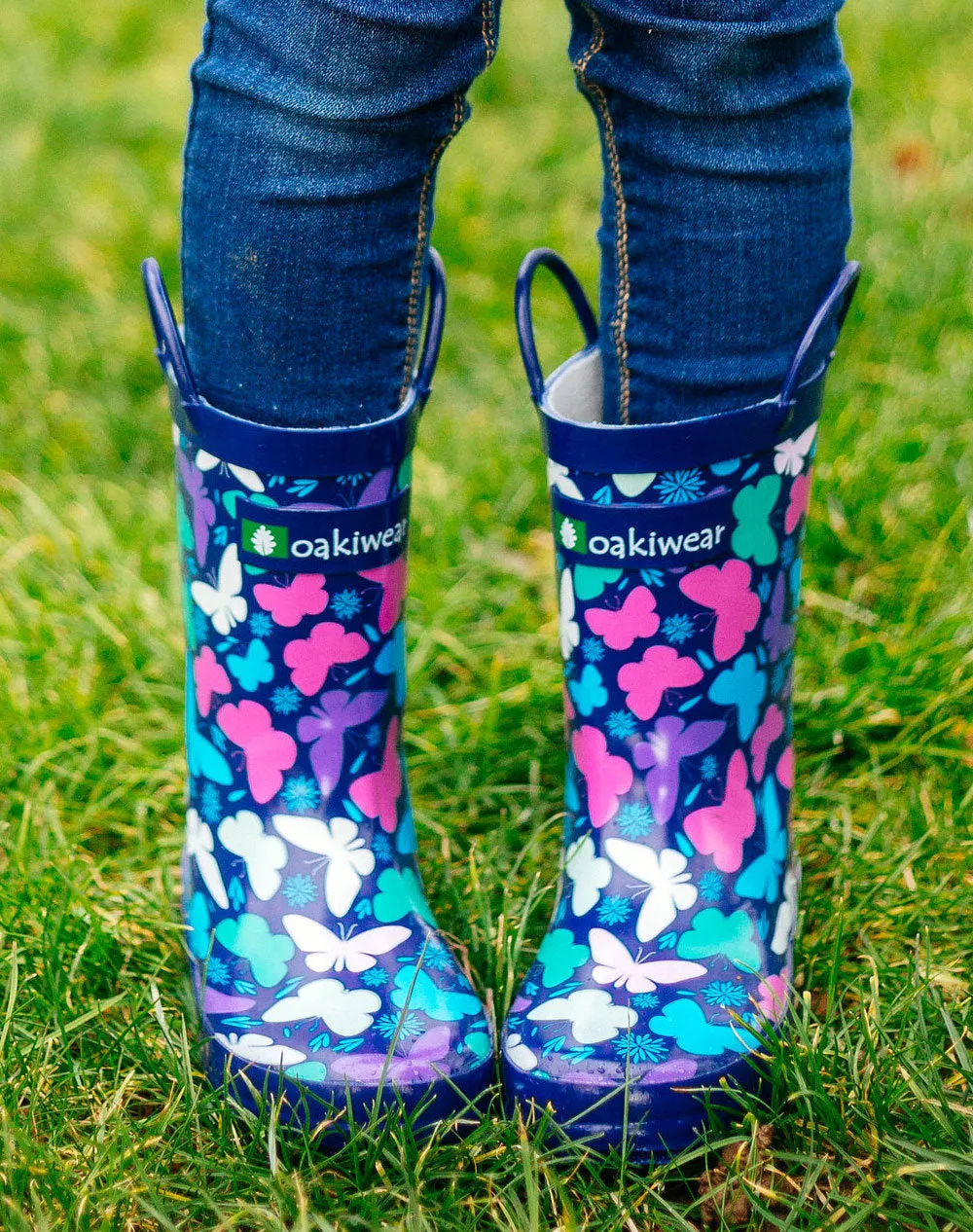 Bright Butterflies Loop Handle Rubber Rain Boots