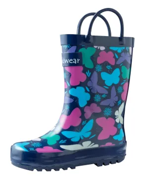 Bright Butterflies Loop Handle Rubber Rain Boots