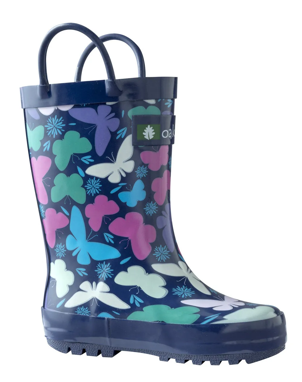 Bright Butterflies Loop Handle Rubber Rain Boots