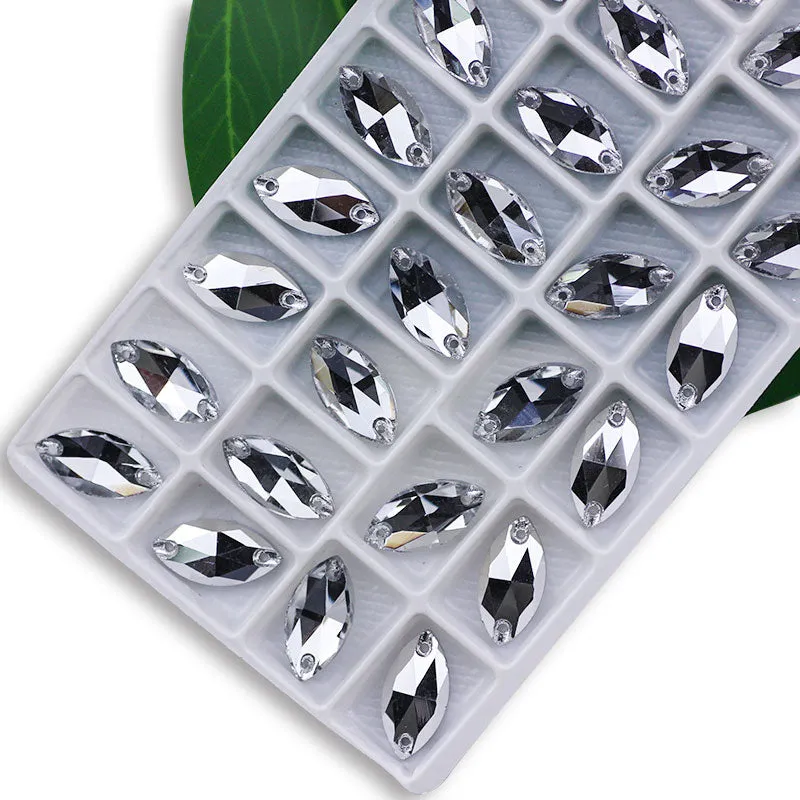 #C002 Sew or Glue On Rhinestone For Costumes or Craft- Leaf Shape Flatback Crystal Rhinestone