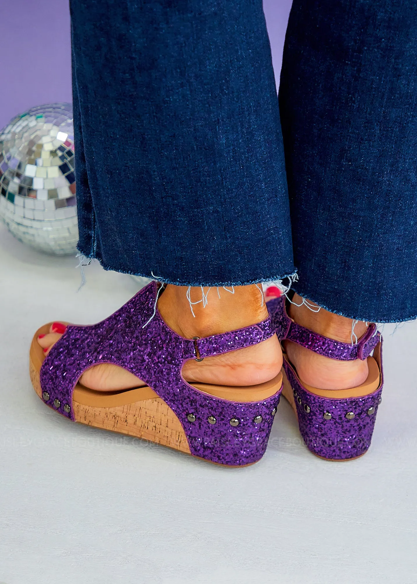 Carley Wedge By Corkys - Purple Glitter - FINAL SALE