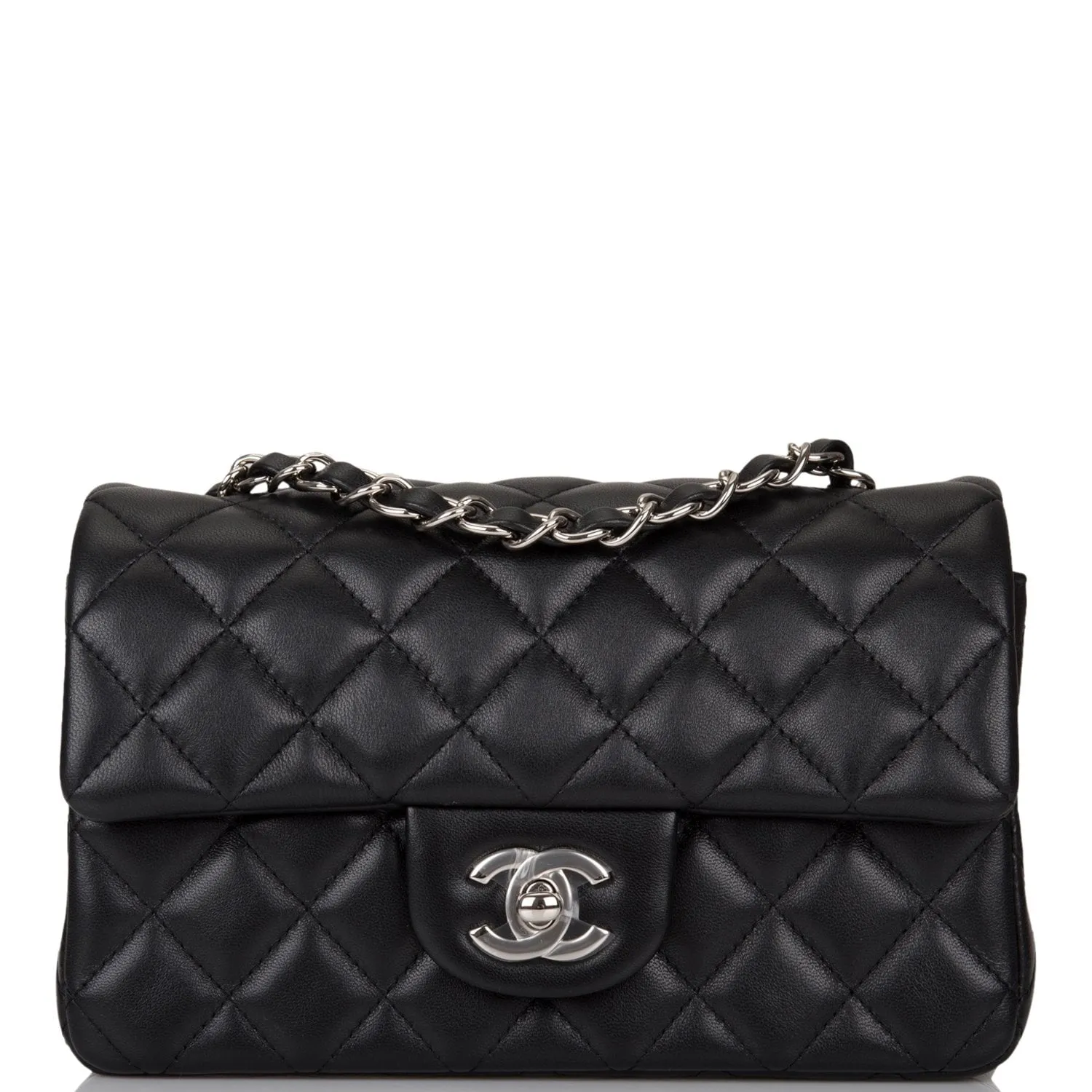 Chanel Black Quilted Lambskin Rectangular Mini Classic Flap Bag Silver Hardware