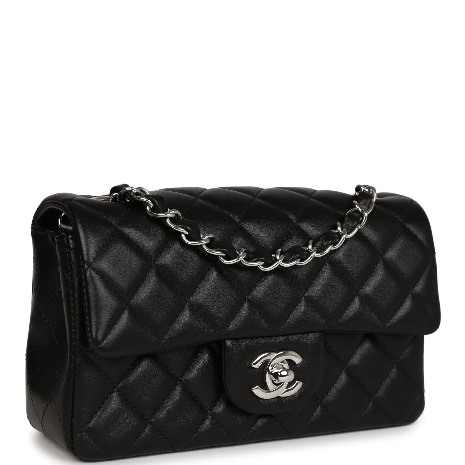 Chanel Mini Rectangular Flap Bag Black Lambskin Silver Hardware