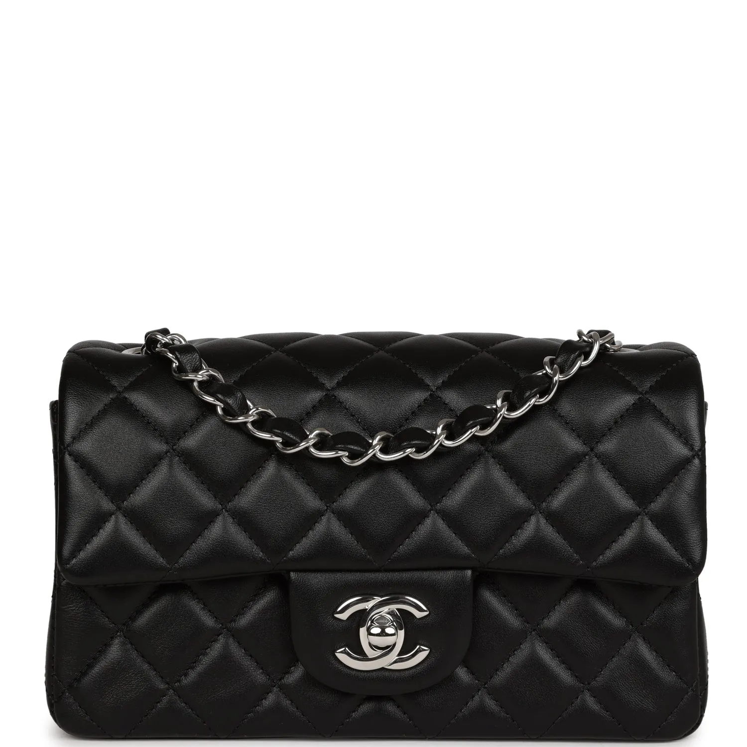 Chanel Mini Rectangular Flap Bag Black Lambskin Silver Hardware