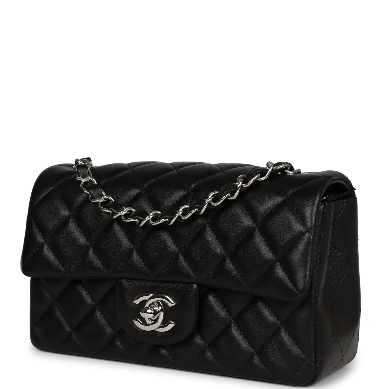 Chanel Mini Rectangular Flap Bag Black Lambskin Silver Hardware