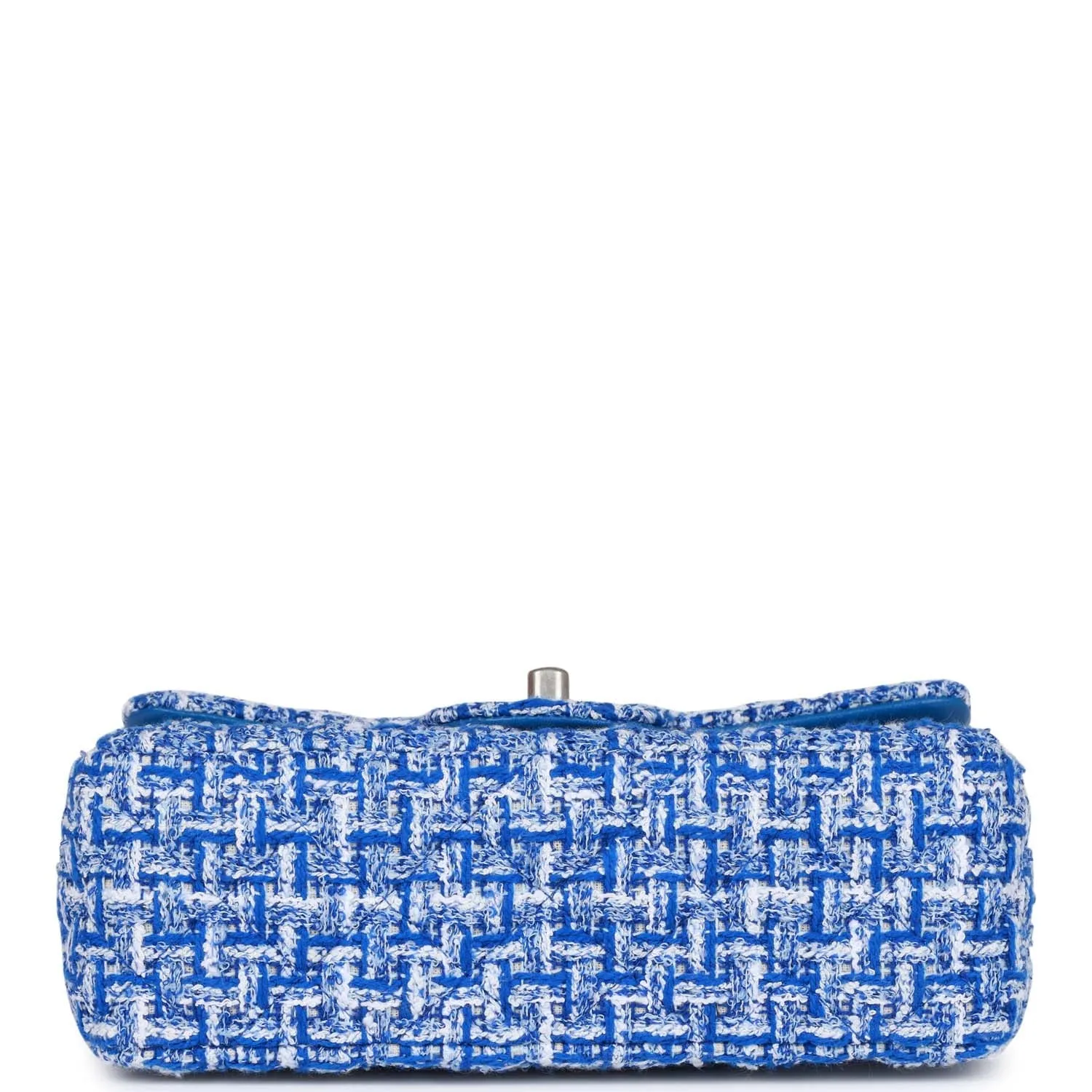 Chanel Mini Rectangular Flap Bag Blue Tweed Aged Silver Hardware