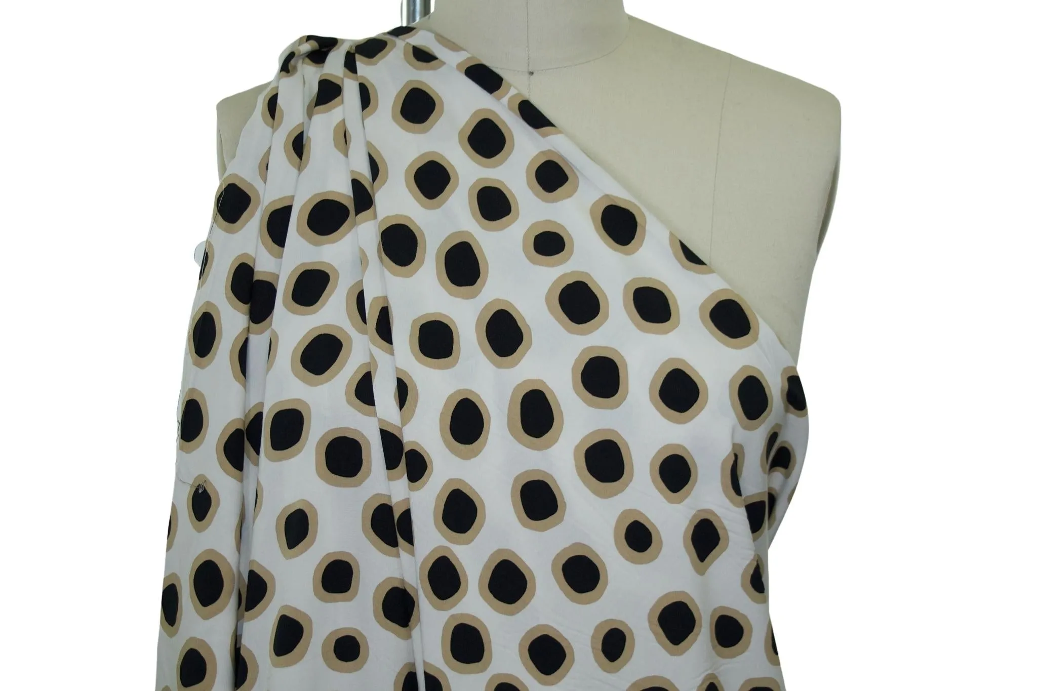 Double Down Dots Heavy Rayon Challis - Black/Tan