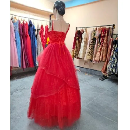 G158, Red Ball Gown One Shoulder, Size (XS-30 to L-38)