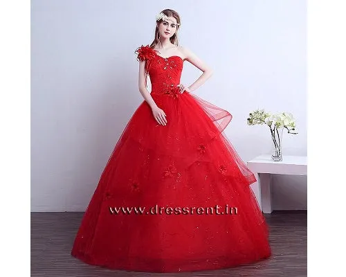 G158, Red Ball Gown One Shoulder, Size (XS-30 to L-38)