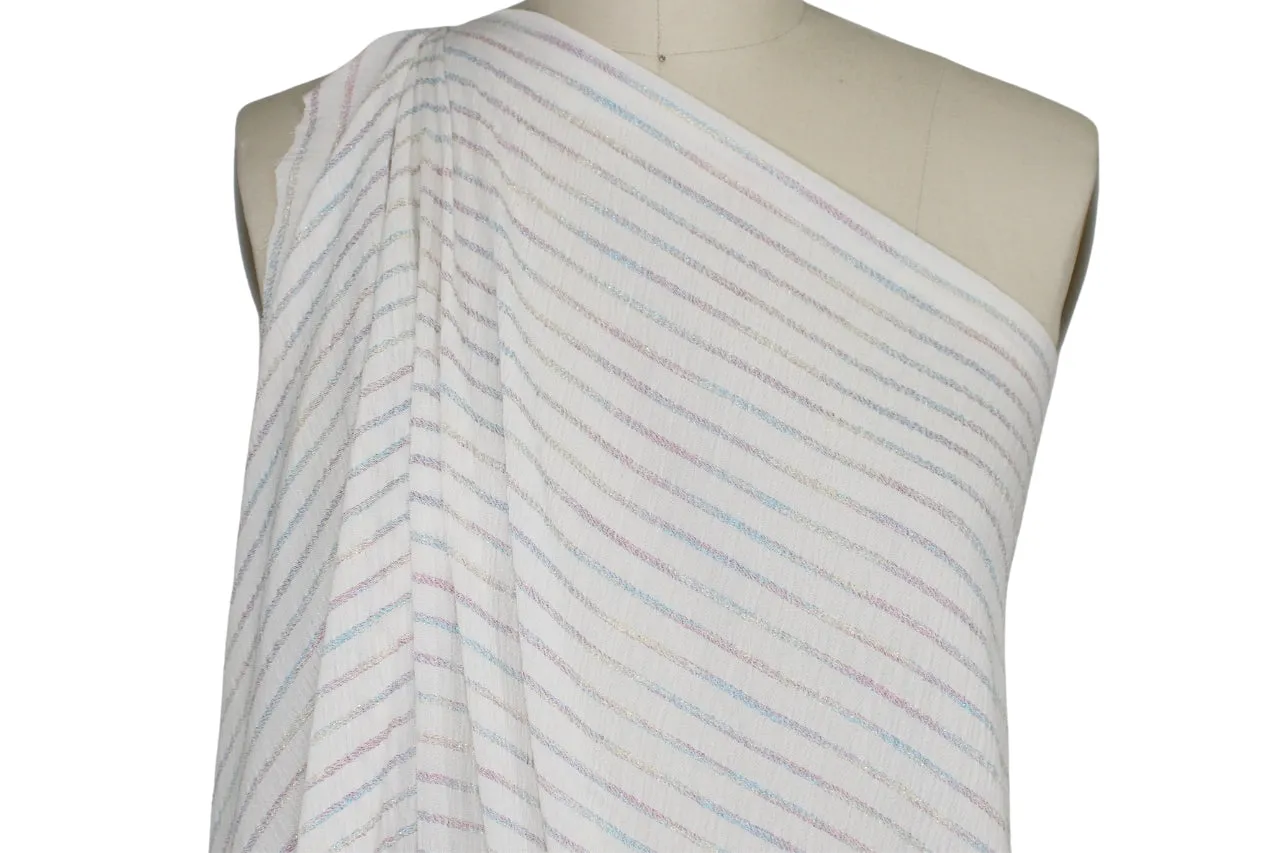 Gauzy Rayon Striped Challis - Metallic Pastels on White