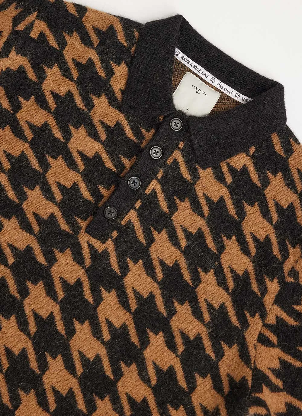 Houndstooth Rugby Shirt | Mohair | Tan