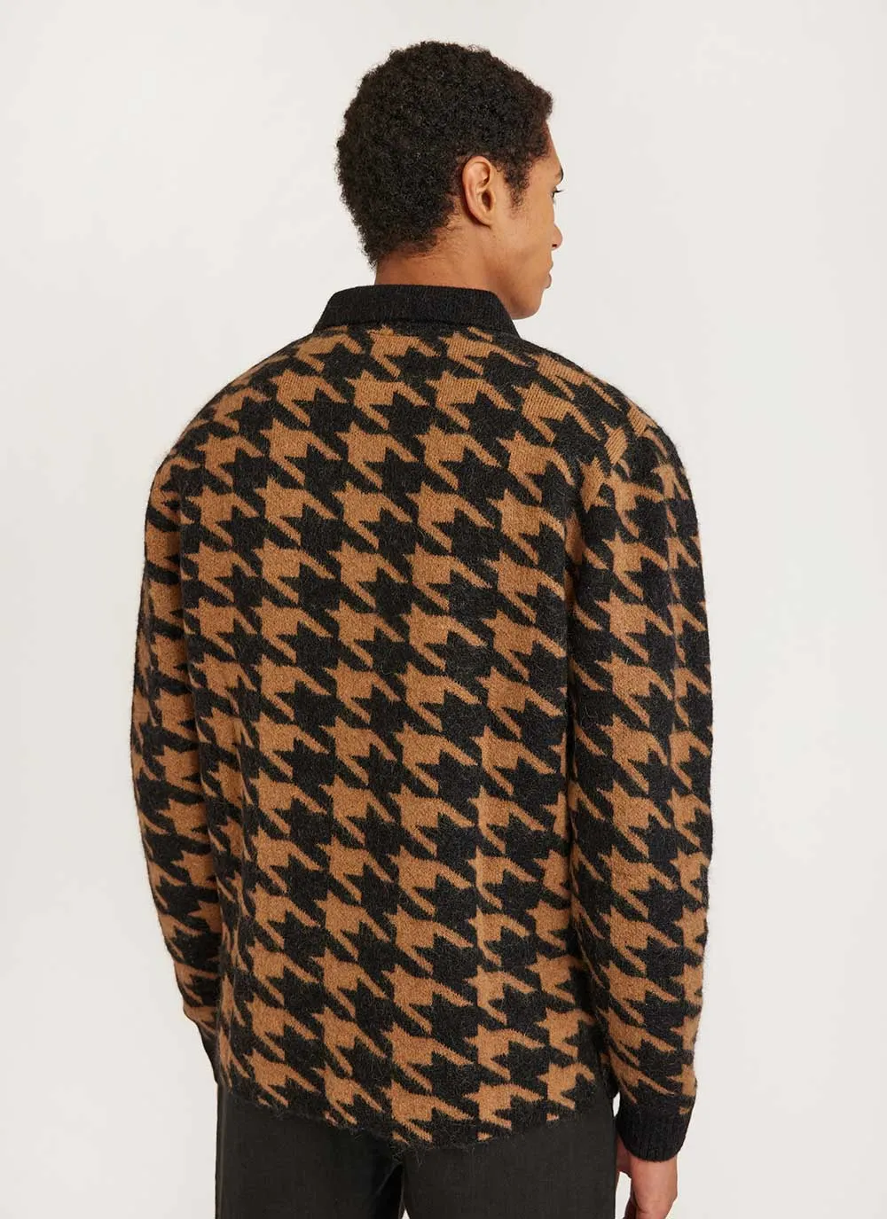 Houndstooth Rugby Shirt | Mohair | Tan