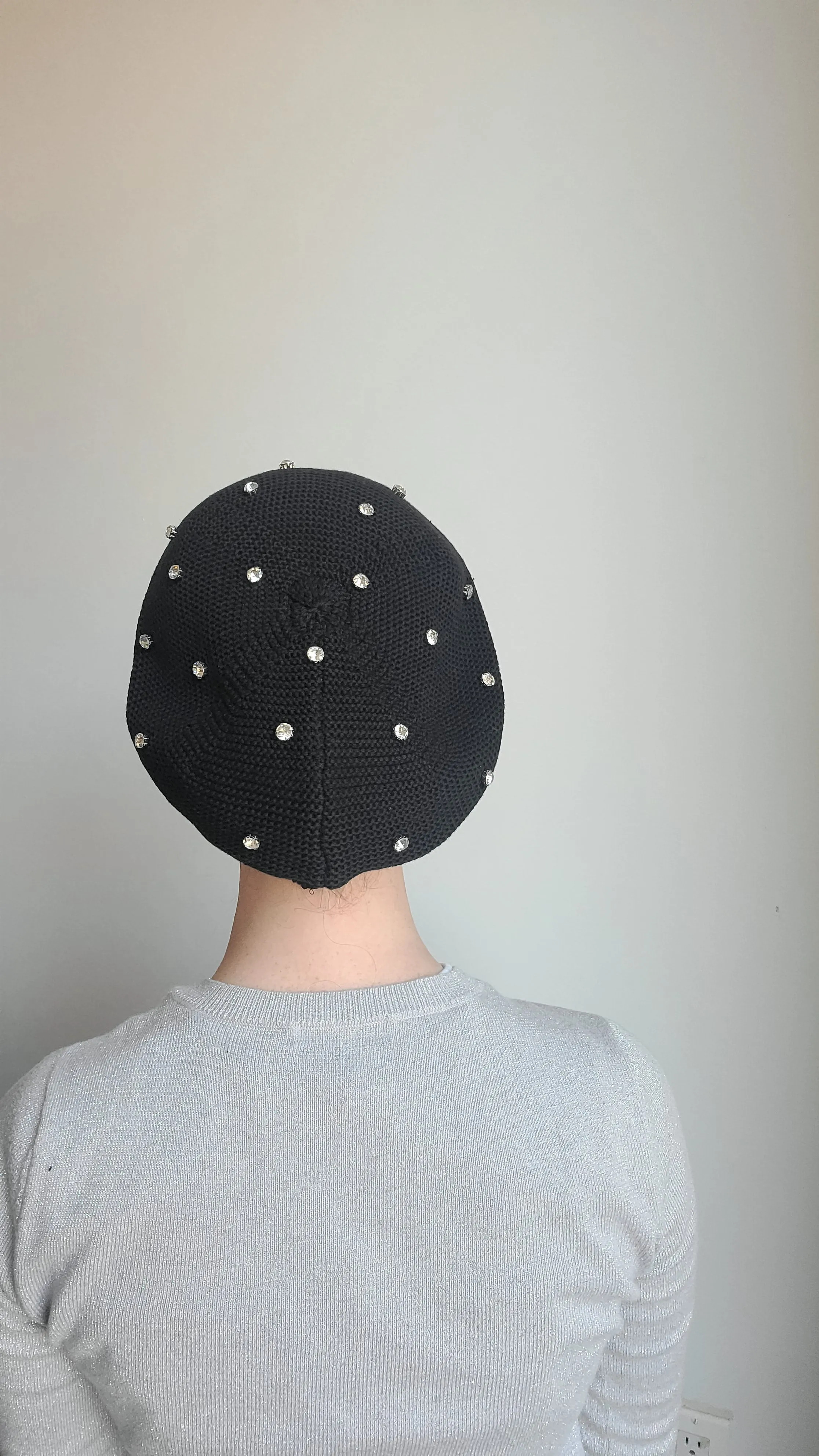 Large Size Cotton Beret with Large Rhinestones