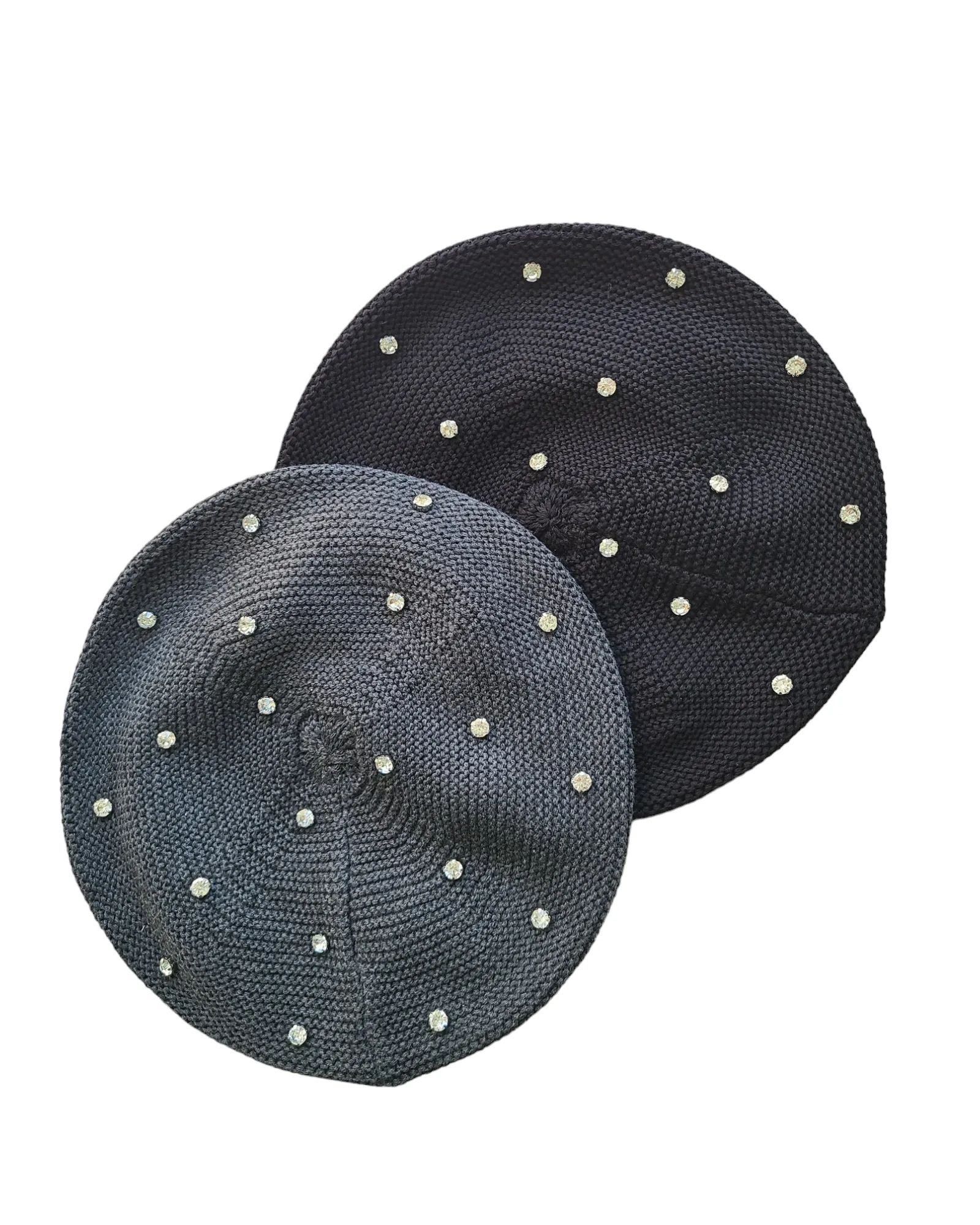 Large Size Cotton Beret with Large Rhinestones