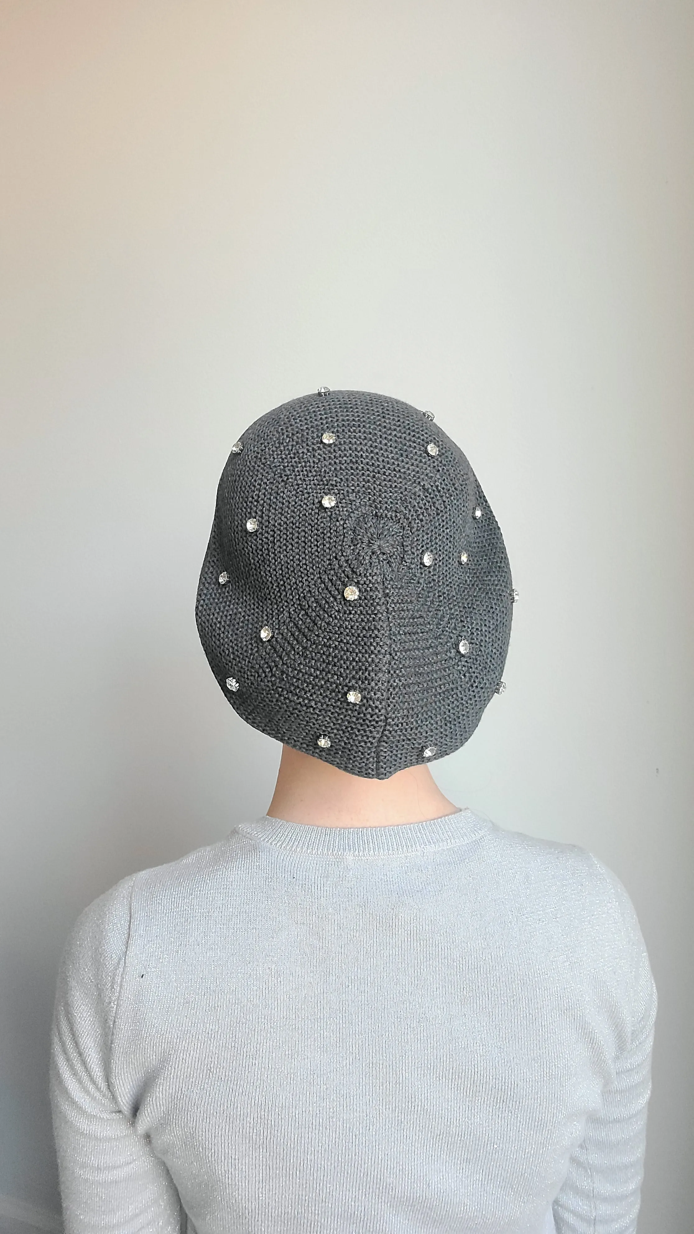 Large Size Cotton Beret with Large Rhinestones