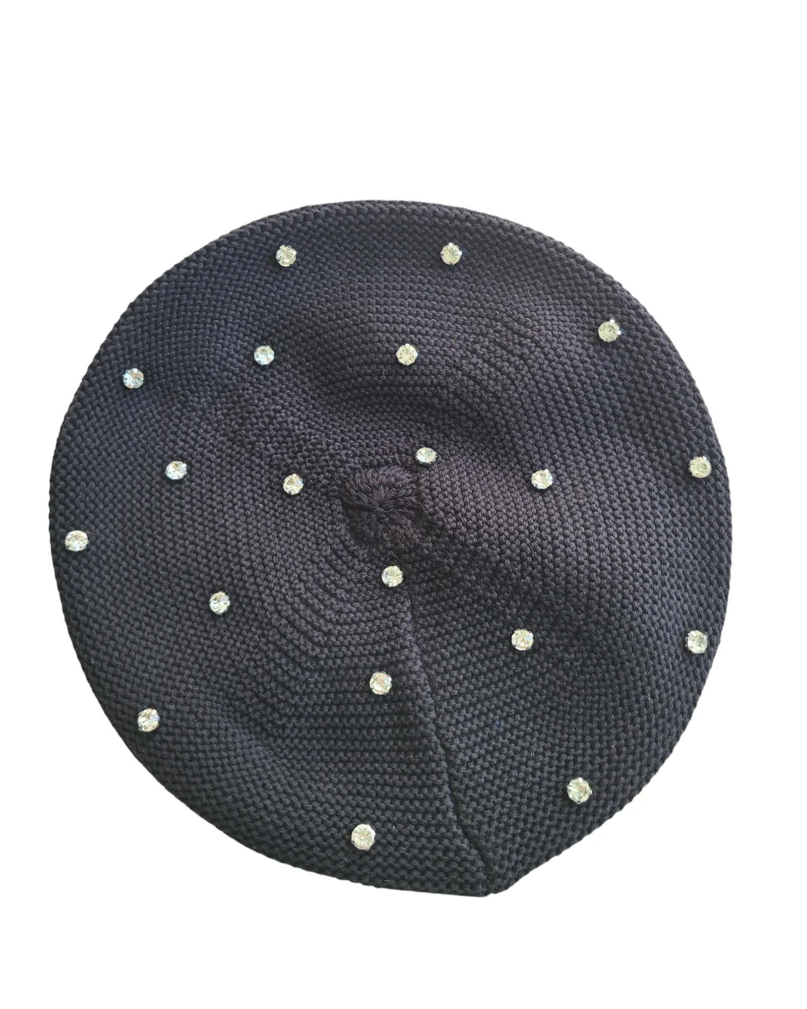 Large Size Cotton Beret with Large Rhinestones