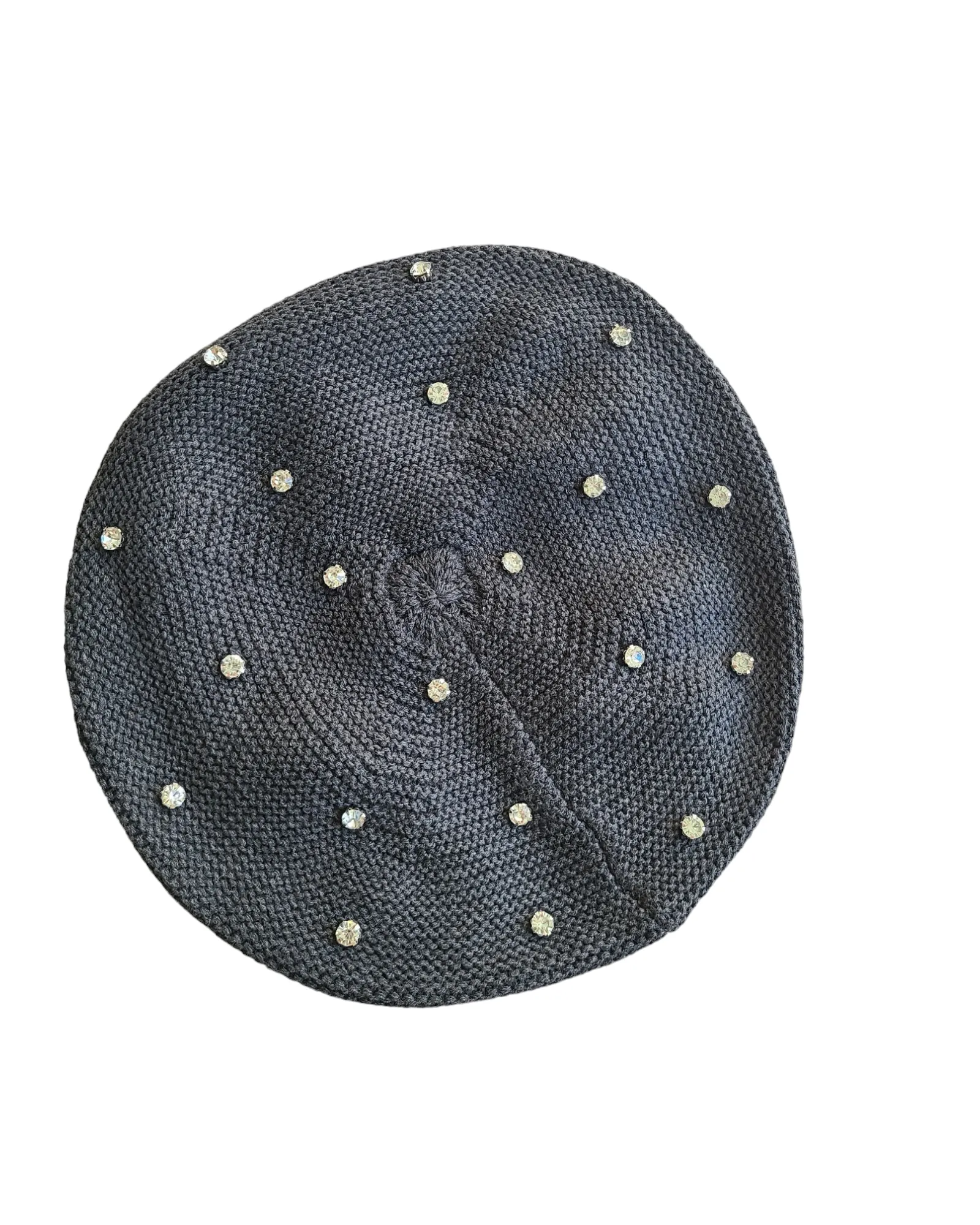 Large Size Cotton Beret with Large Rhinestones