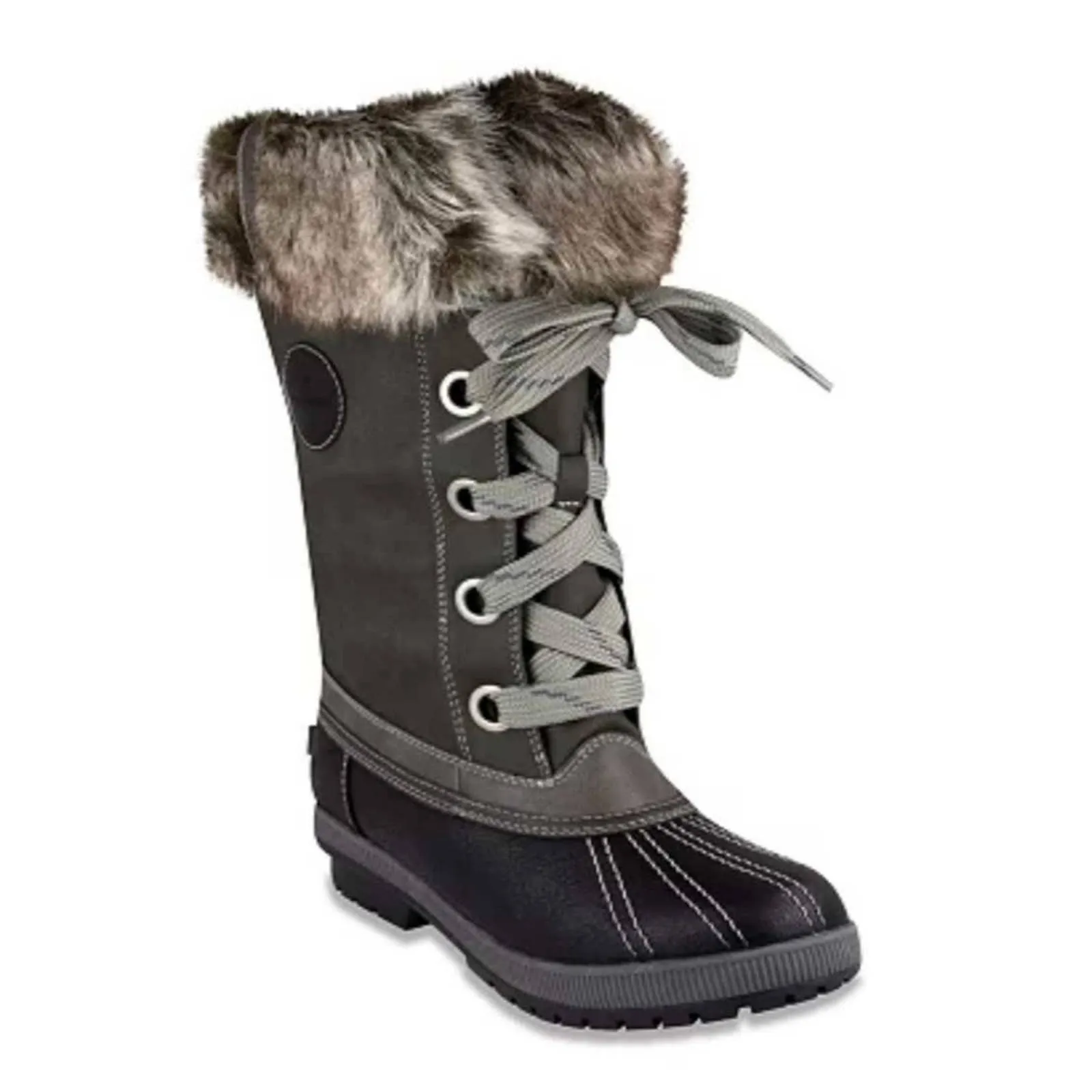 London Fog Melton Two Women's Winter Duck Boots Black Grey