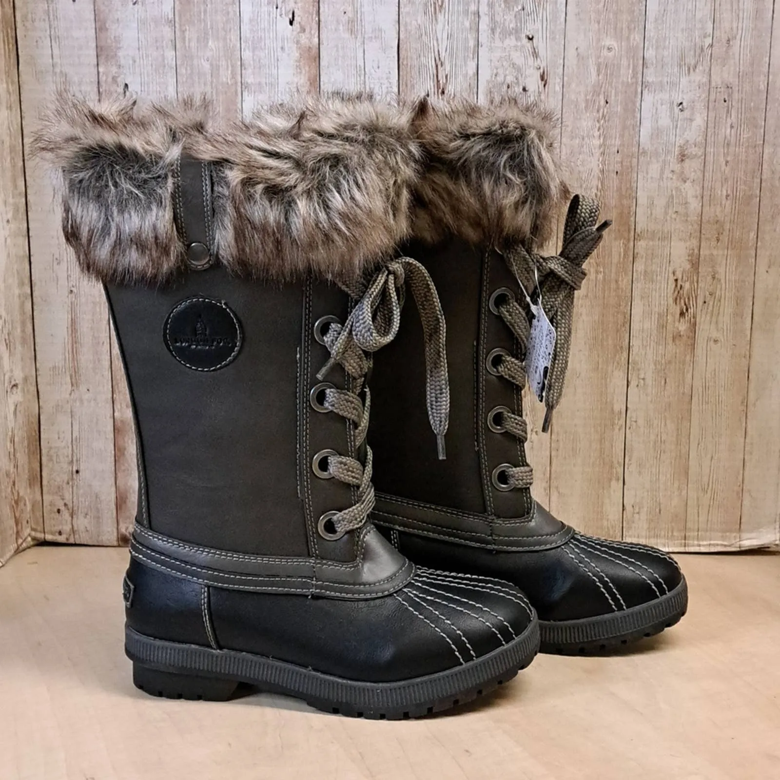 London Fog Melton Two Women's Winter Duck Boots Black Grey