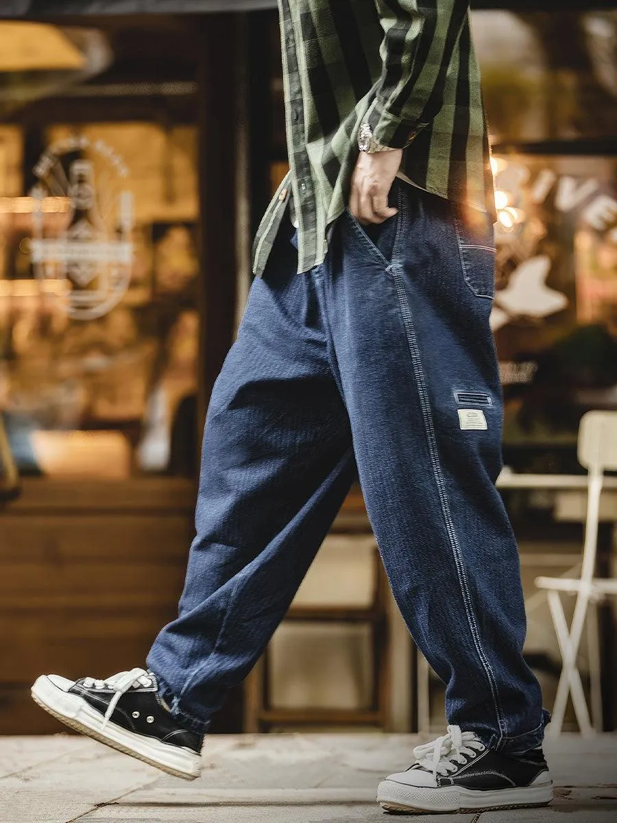 Loose-fitting Drawstring Lantern Denim Pants