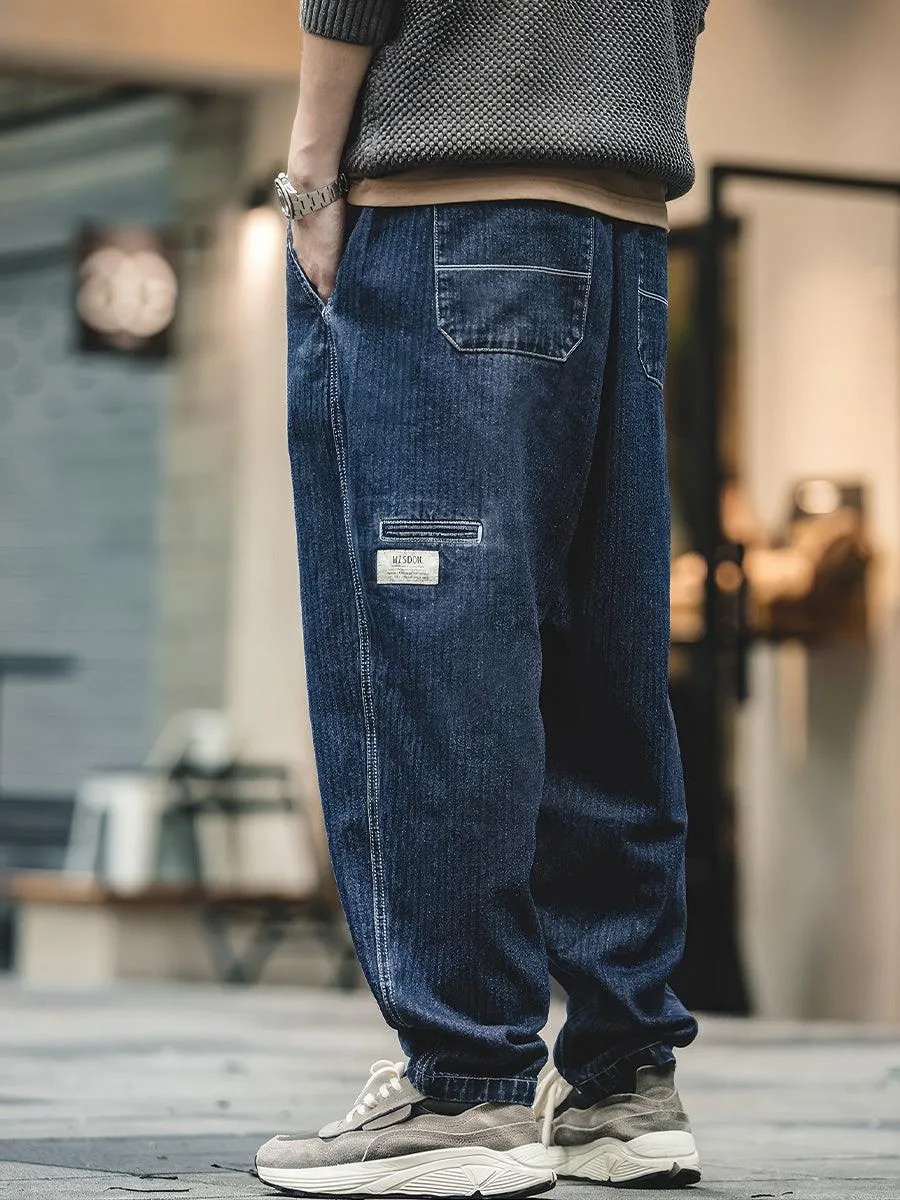 Loose-fitting Drawstring Lantern Denim Pants