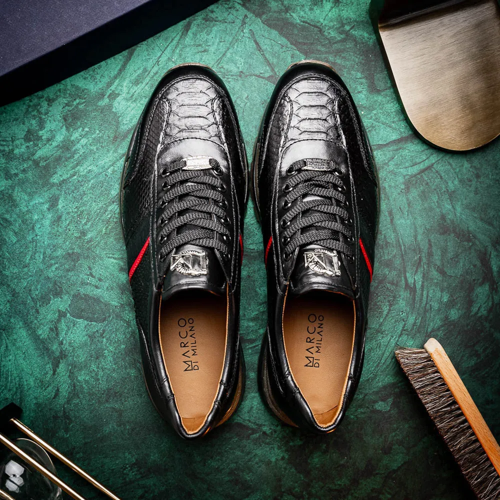 Marco Di Milano BRESCIA Black Python & Calfskin Sneakers