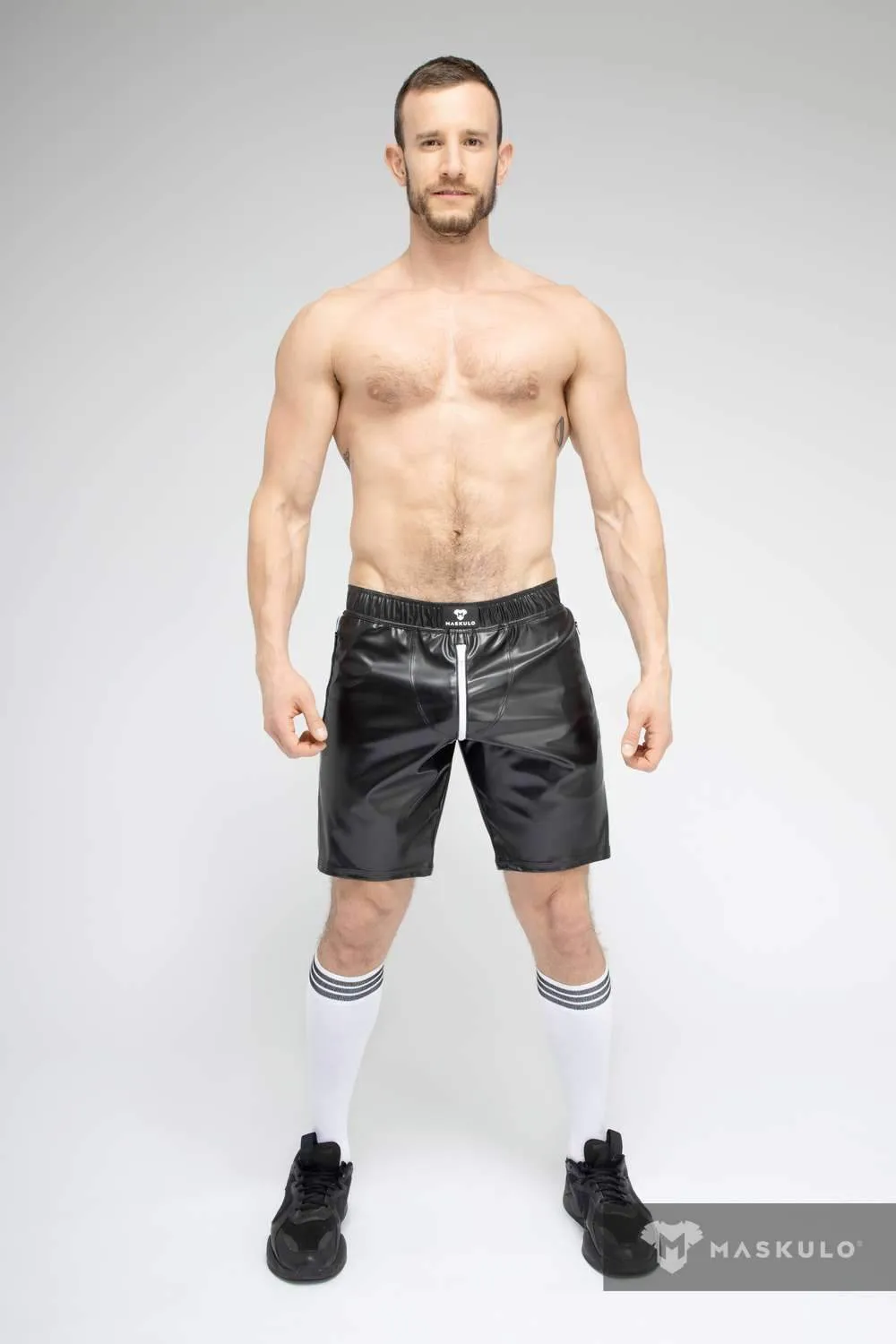 MASKULO Leatherette Soccer Short SKULLA Black & White Football Shorts SH073-80 30