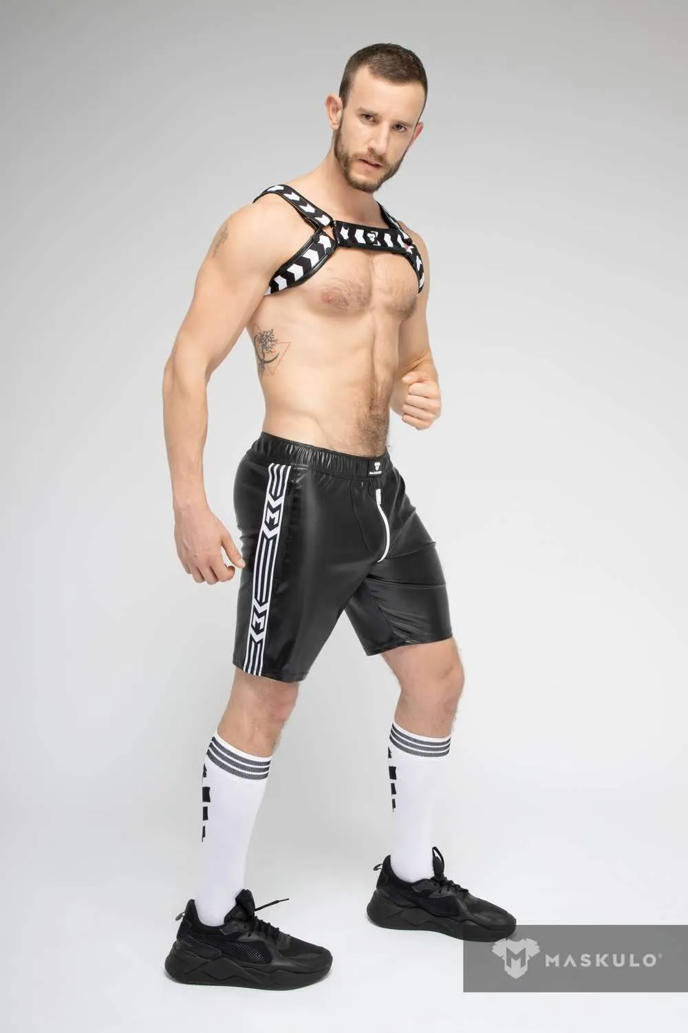 MASKULO Leatherette Soccer Short SKULLA Black & White Football Shorts SH073-80 30