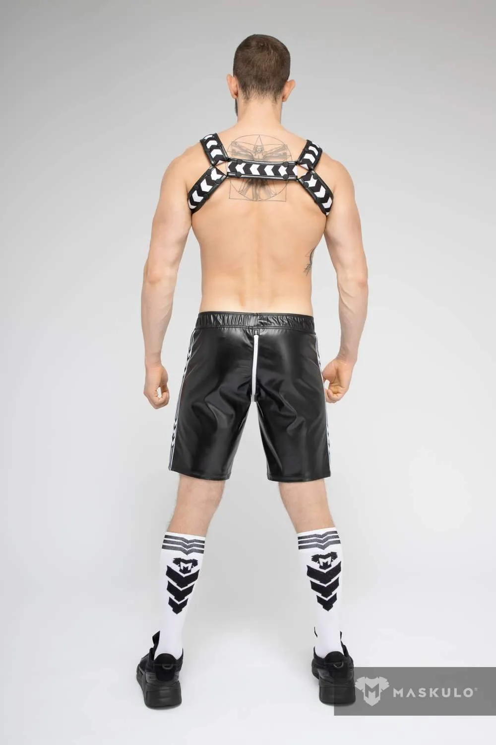 MASKULO Leatherette Soccer Short SKULLA Black & White Football Shorts SH073-80 30