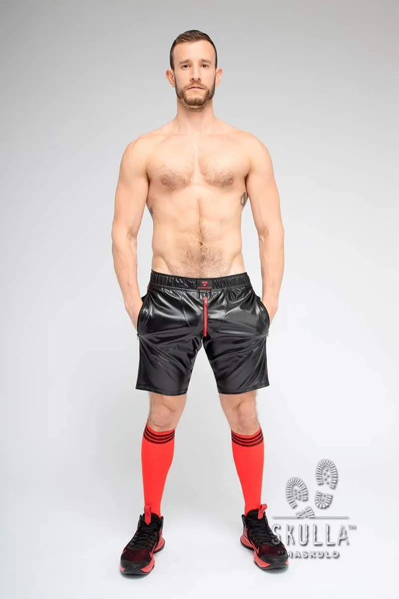 MASKULO Leatherette Soccer Shorts SKULLA Black Football Short Red SH073-10 30