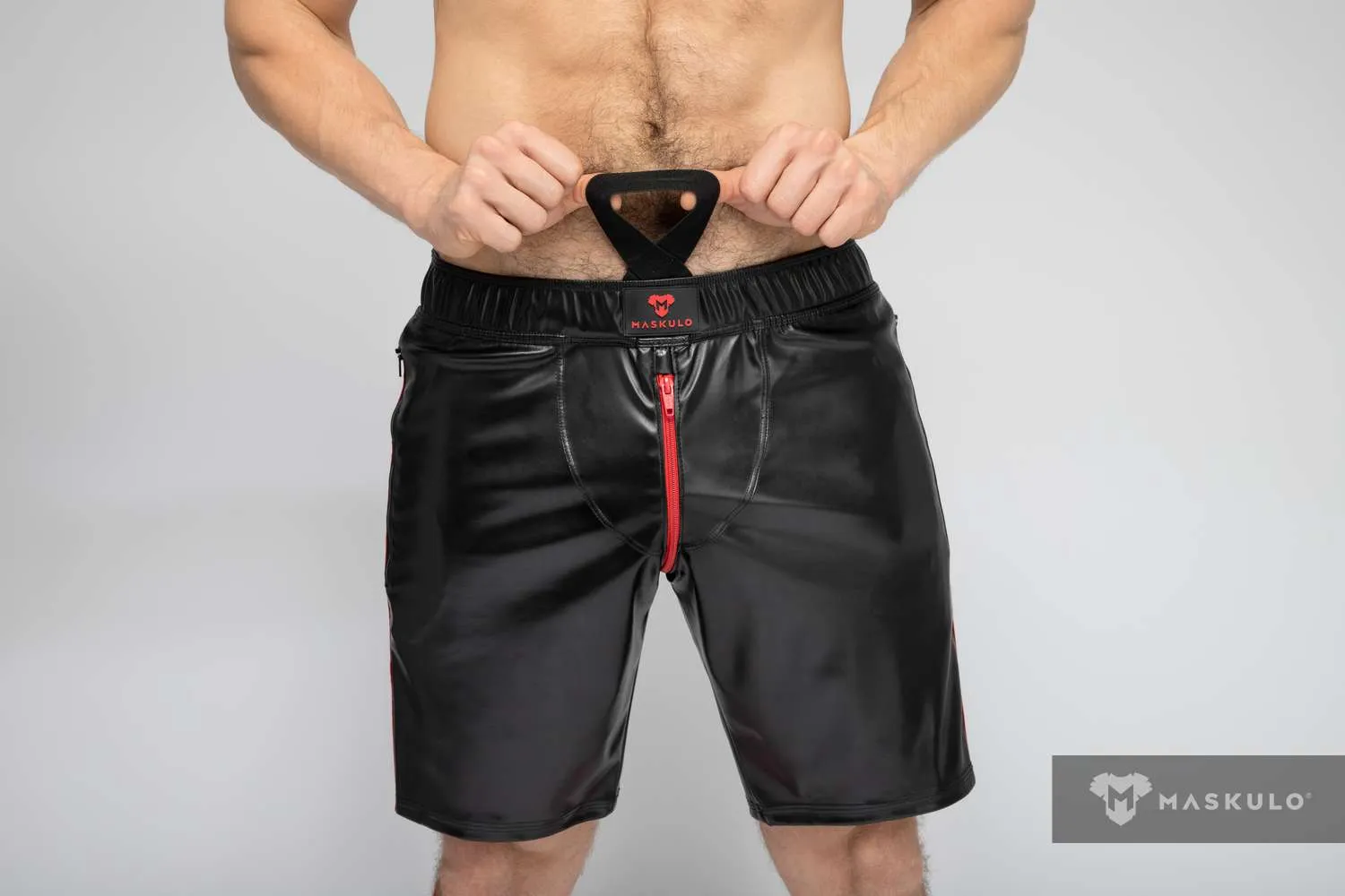 MASKULO Leatherette Soccer Shorts SKULLA Black Football Short Red SH073-10 30