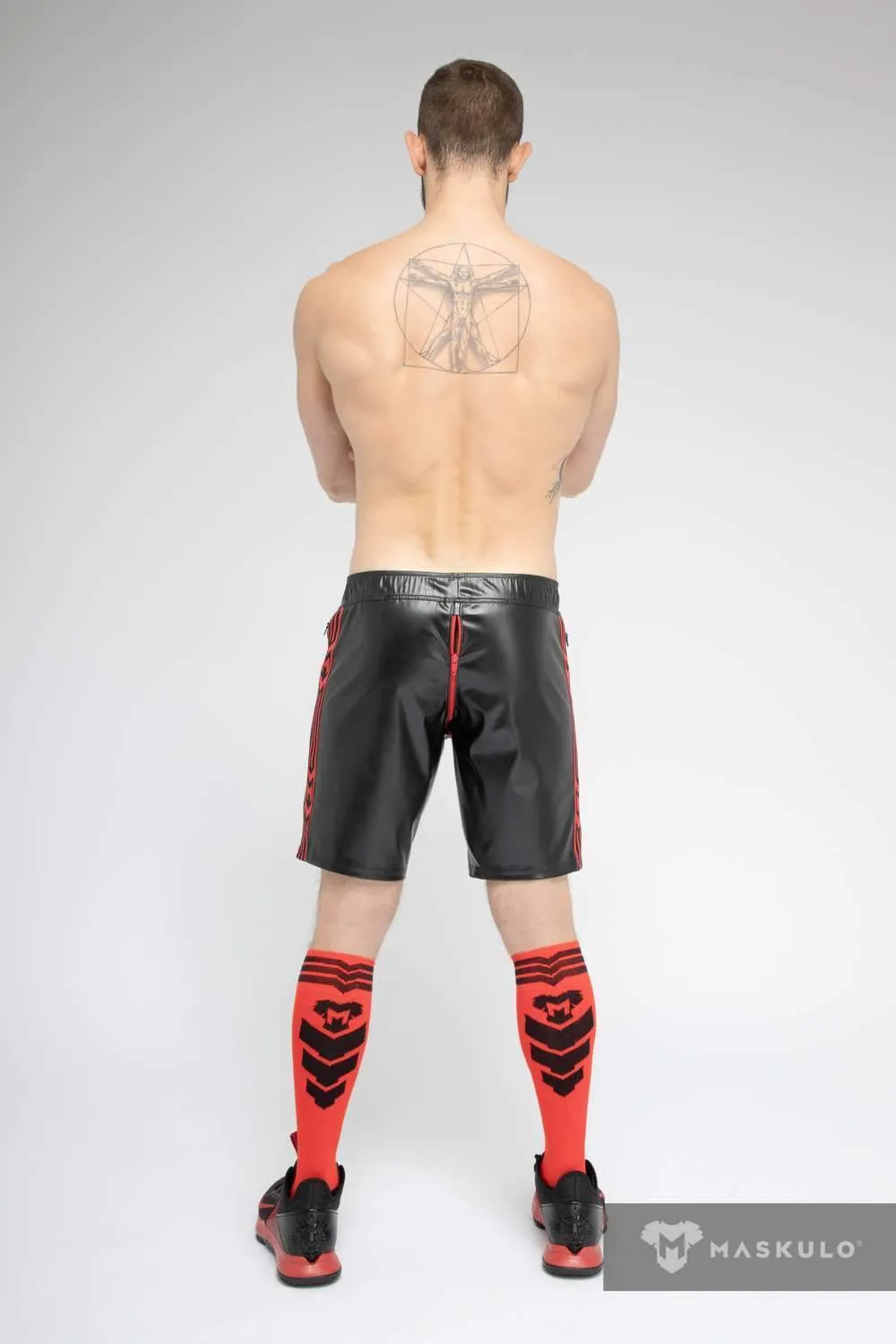 MASKULO Leatherette Soccer Shorts SKULLA Black Football Short Red SH073-10 30