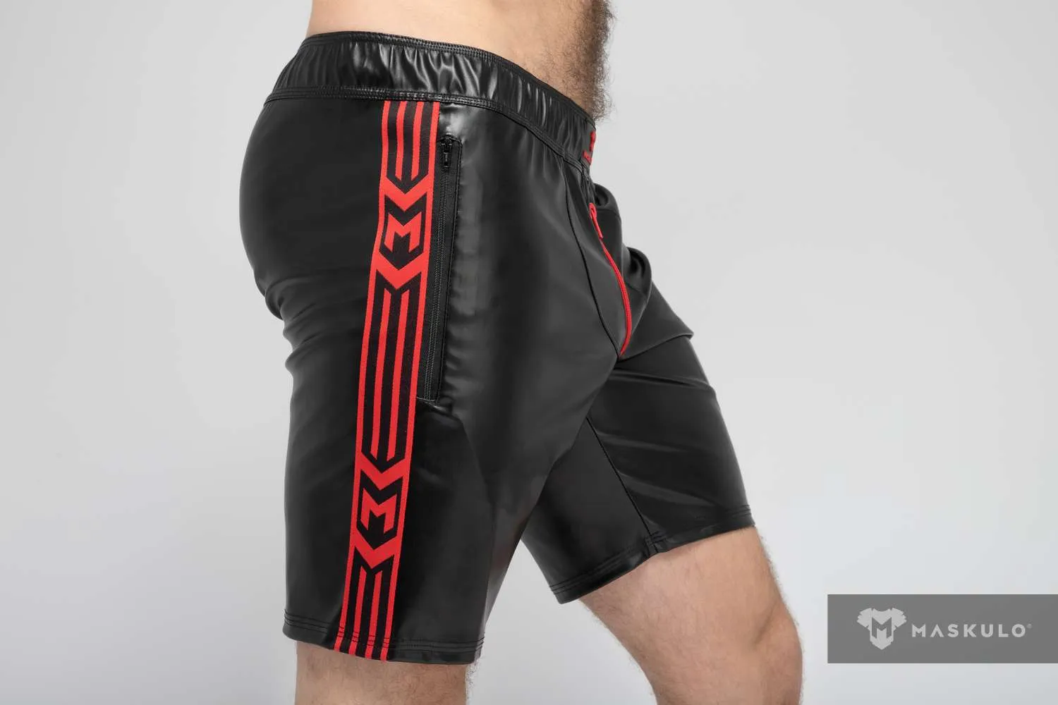 MASKULO Leatherette Soccer Shorts SKULLA Black Football Short Red SH073-10 30