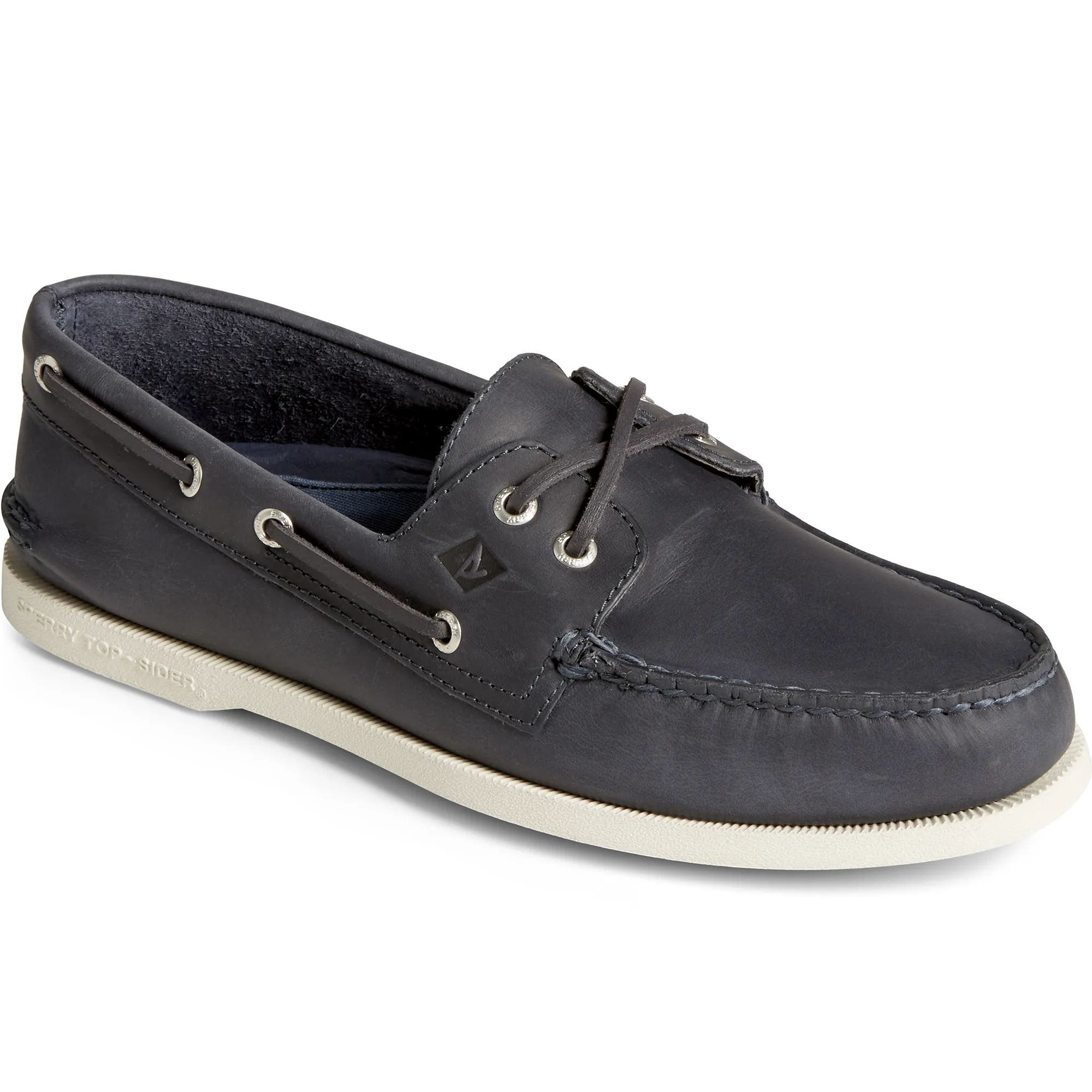 Men's Authentic Original Cross Lace Leather Boat Shoe - Navy (STS24868)