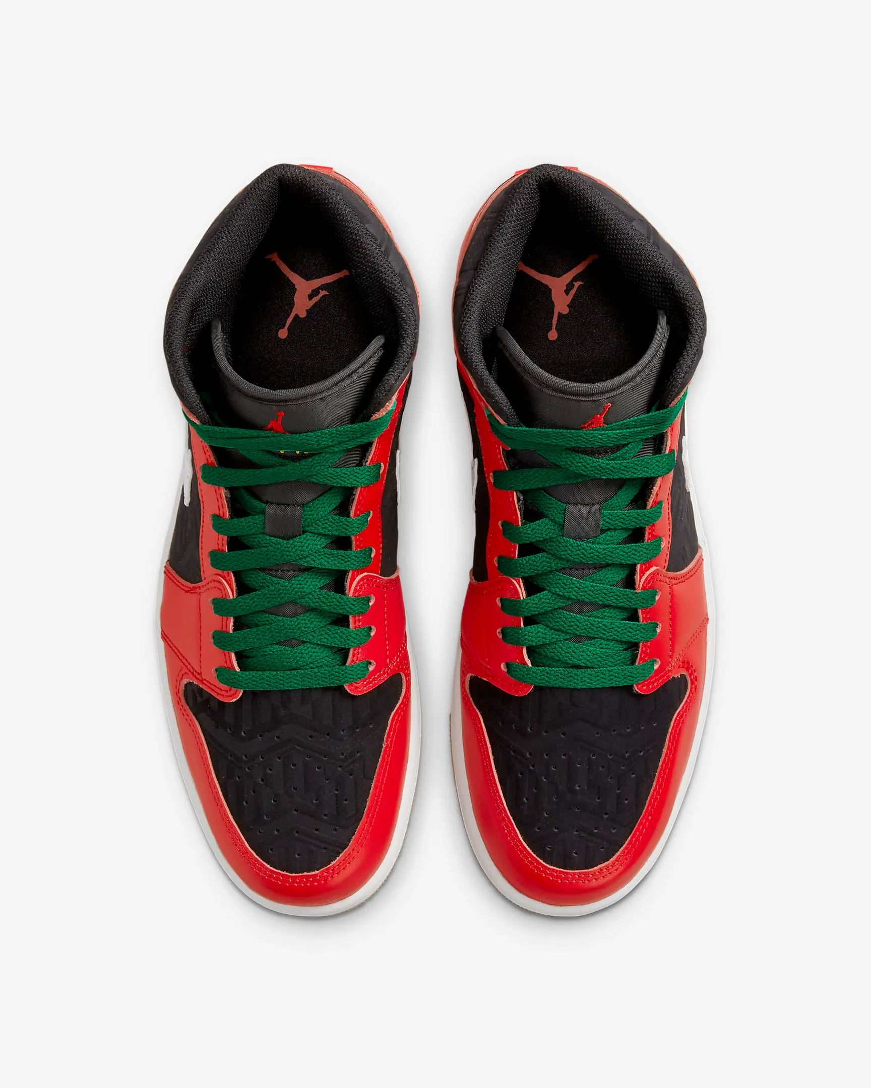 Nike Men's Air Jordan 1 Mid SE Shoes - Black / White / Malachite / Fire Red