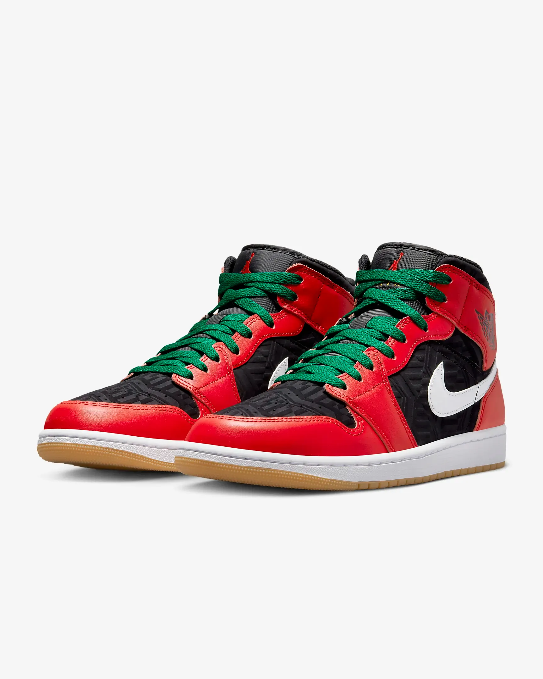 Nike Men's Air Jordan 1 Mid SE Shoes - Black / White / Malachite / Fire Red