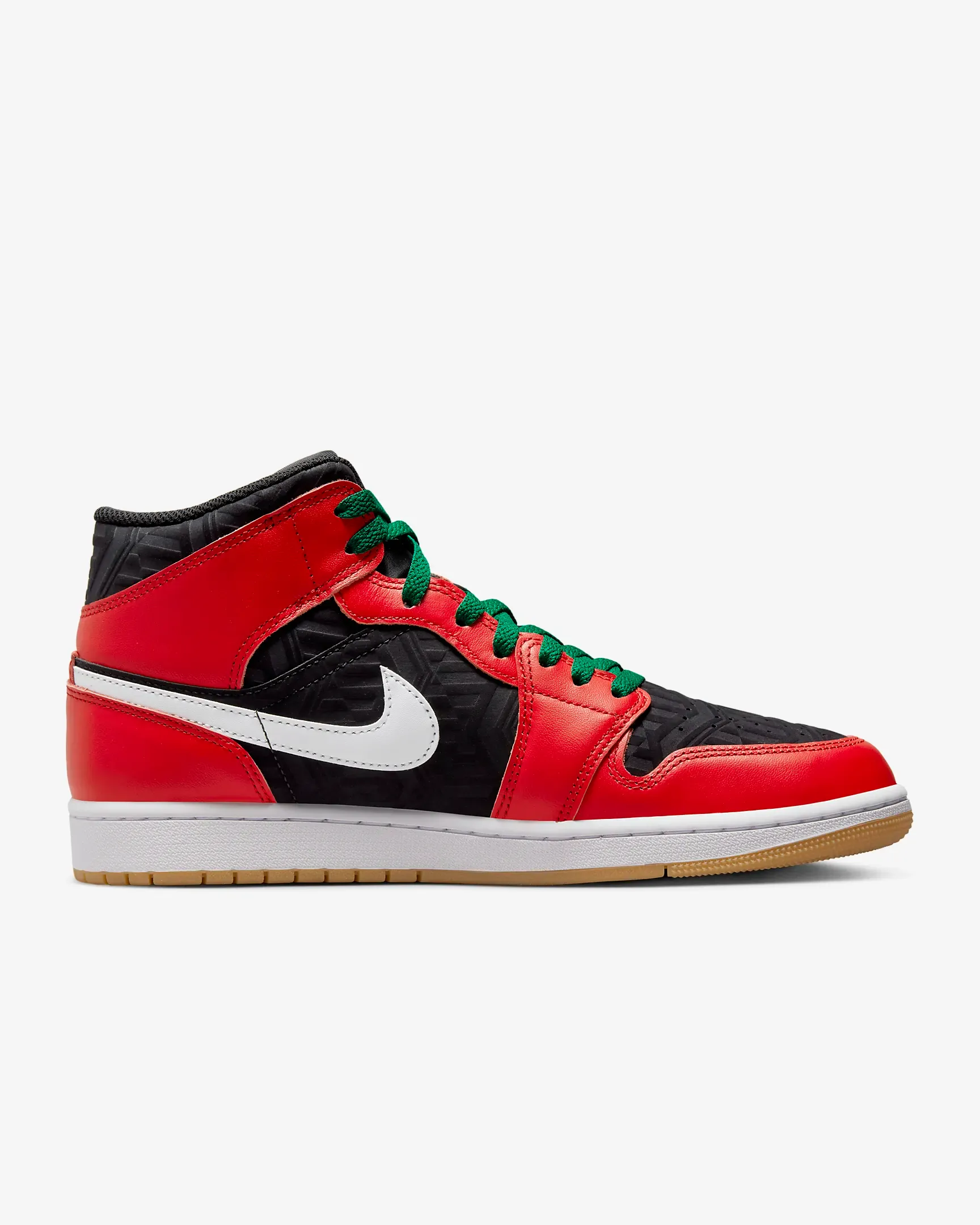 Nike Men's Air Jordan 1 Mid SE Shoes - Black / White / Malachite / Fire Red