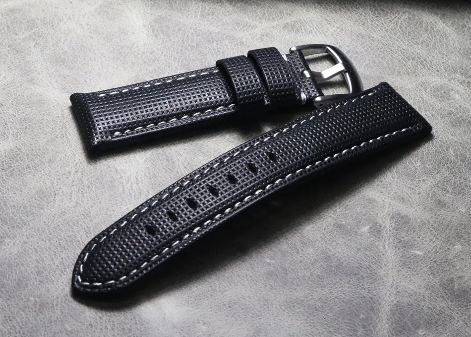 Outdoor Mountaineering Pure Handmade Black and Black Stitches 20mm 21mm 22mm 24mm 26mm Genuine Leather Strap Cowhide Strap