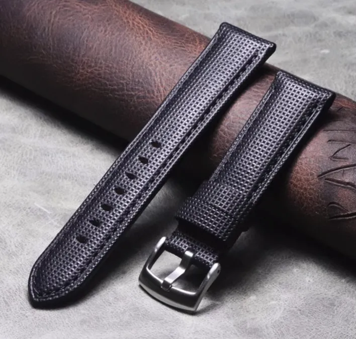 Outdoor Mountaineering Pure Handmade Black and Black Stitches 20mm 21mm 22mm 24mm 26mm Genuine Leather Strap Cowhide Strap