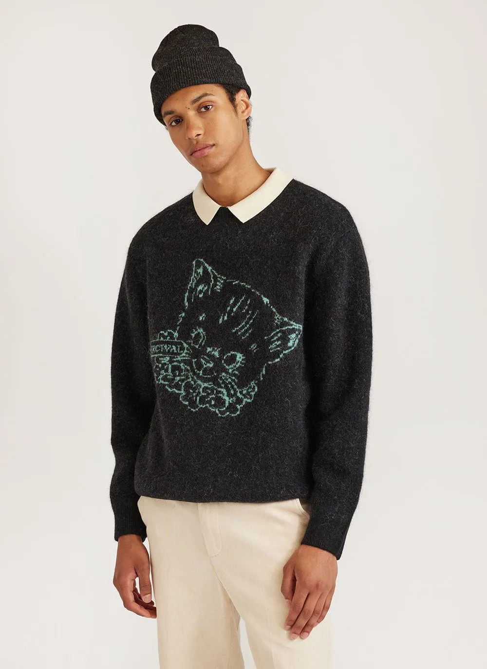 Perci Cat Crew Neck Jumper | Mohair | Black