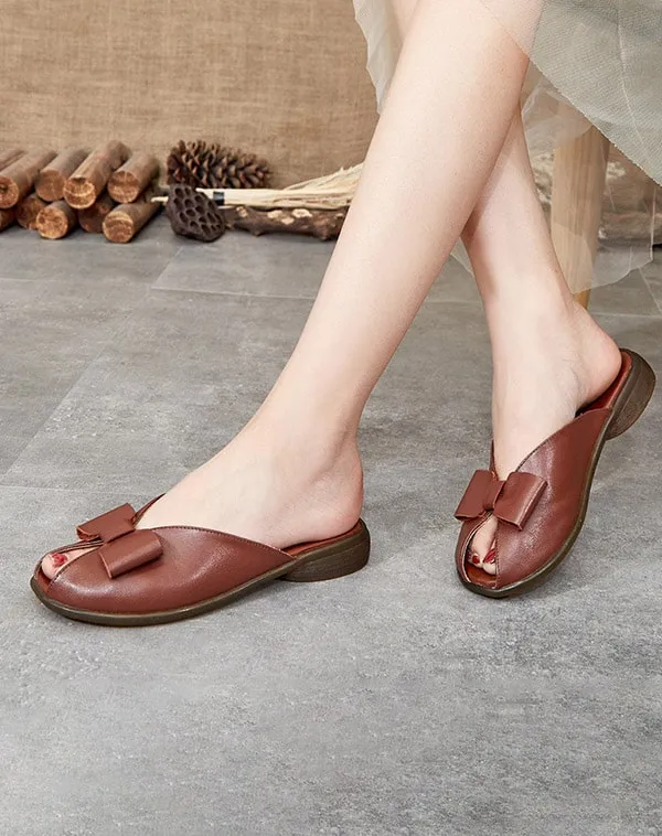 Summer Leather Bowknot Beach Slippers