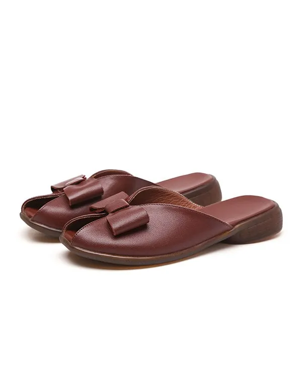 Summer Leather Bowknot Beach Slippers