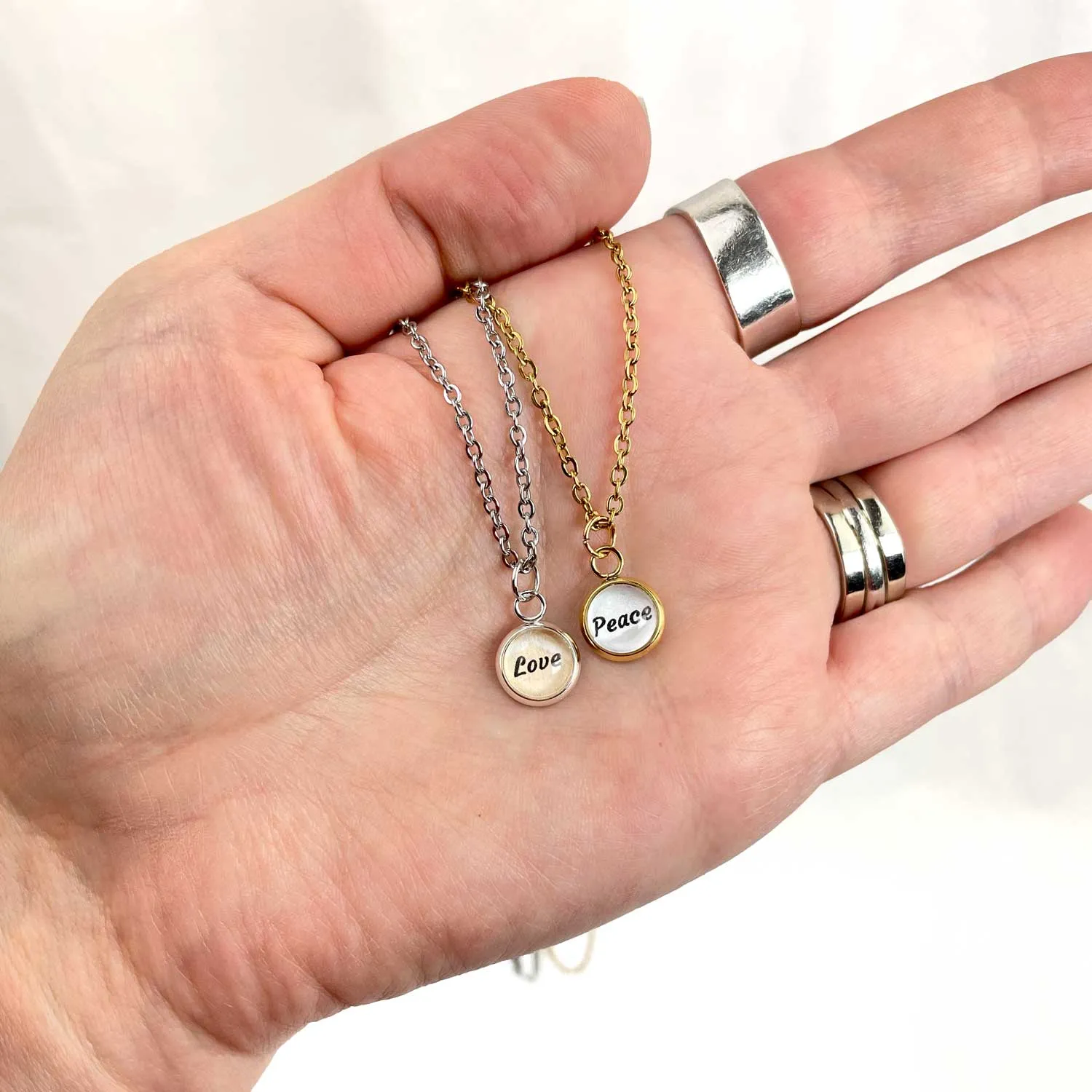 Tiny Initial Necklace – Personalized Tiny Glass Charm Necklace, Gold, Stainless Steel