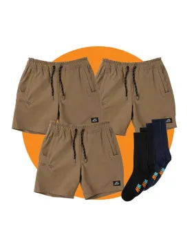 Tradies Hybrid Jetlite Shorts Value Pack - Khaki