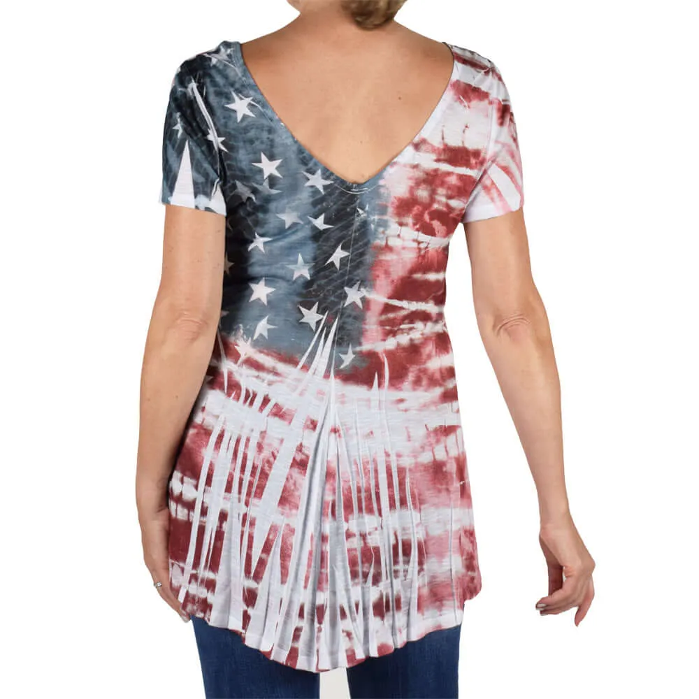 Women's Made in USA Rhinestones Tie-Dye Patriotic T-Shirt